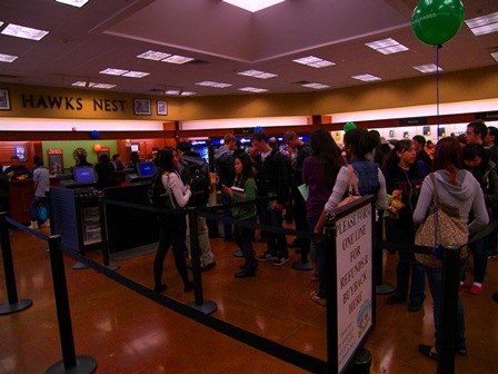 Student's waiting in line for textbooks at the start of the spring 2012.