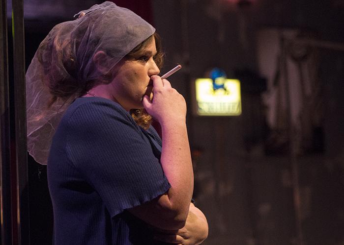 Cate Hatfield, 23-year-old theater arts major, portrayed the character of Terry during the Nov. 8 dress rehearsal of the play "Side Man." Terry is the mother of the narrator Clifford (Ryan King) and the story heavily revolves around her character's relationship with Gene (Alexander Stallings).