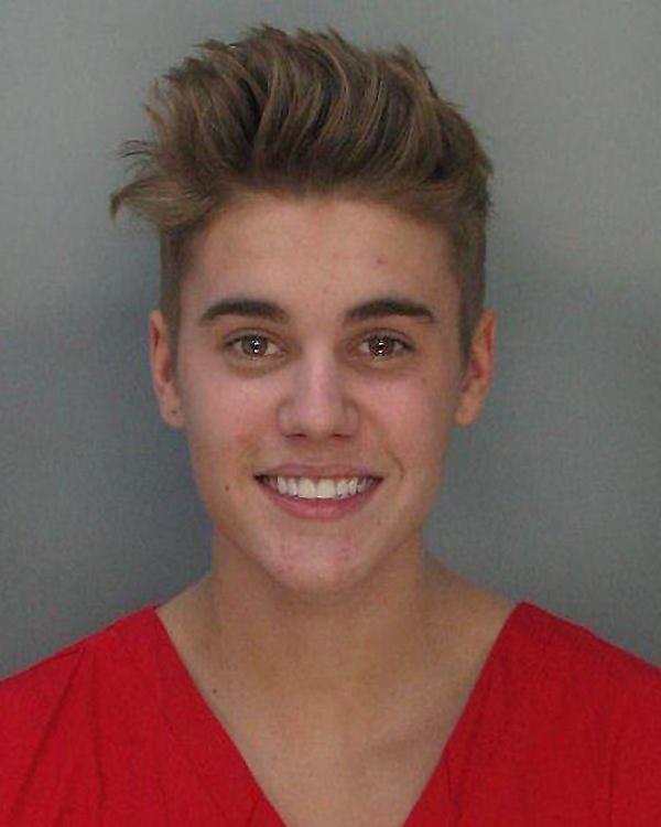 Justin Bieber's mug shot after being arrested for DUI.