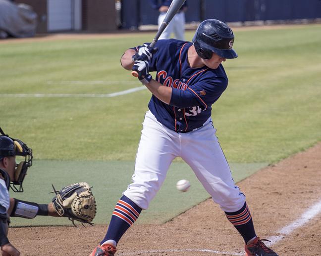 Cosumnes River College freshman first baseman Nathan Ahlers strikes out against San Joaquin Delta College in the Hawks' home game on April 21. The Hawks went on to win the game 1-0 and are now tied for first place in the Big 8 Conference.