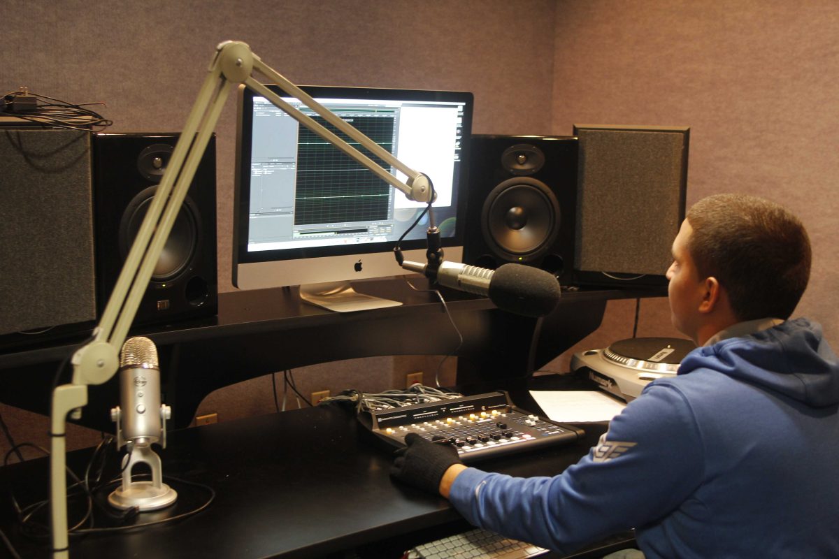 A student from the Cosumnes River College River Radio station edits content for an upcoming broadcast as part of the hands-on experience the program offers to students interested in the field of radio broadcasting.