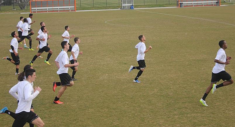Sacramento Republic FC players jogging during their practice on Feb. 2.