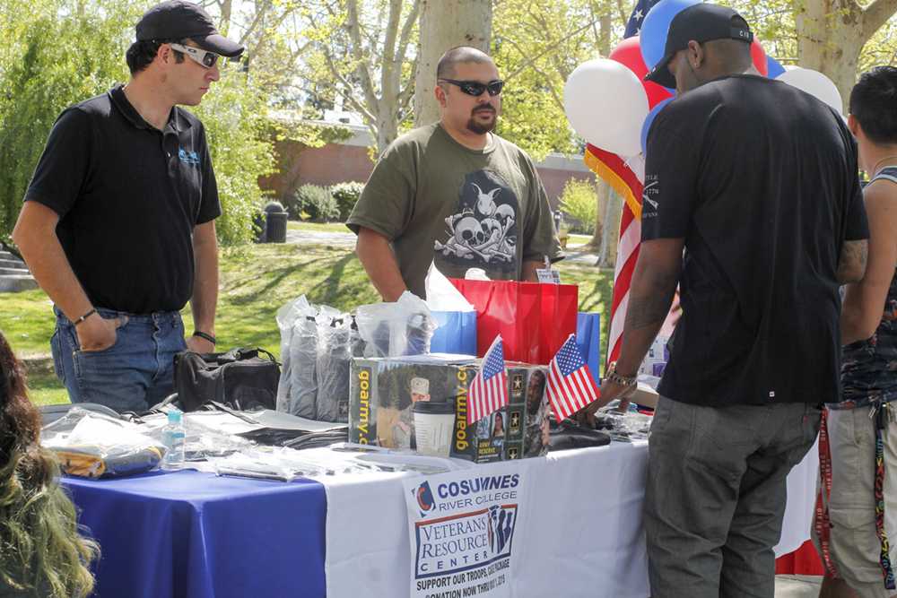 Members of the Cosumnes River College Veteran's Resource Center had a table in the quad to bring awareness of the services they offer to veterans. Students that attended the fair voted for their favorite club or group, and the VRC received the most votes to win the 2015 Spirit Award and a $250 check on March 25.