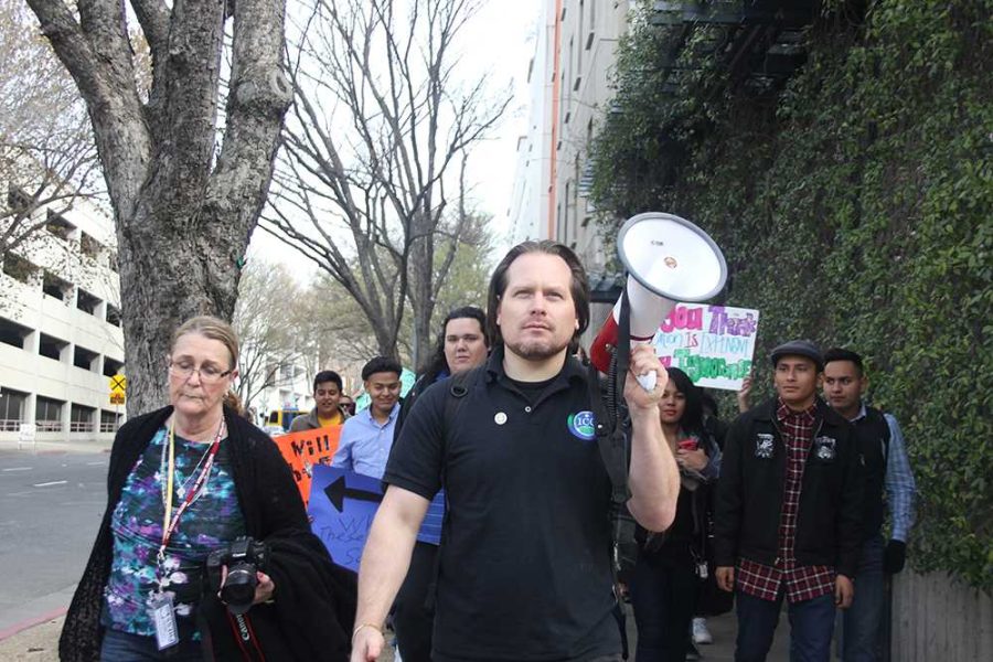 Keith Montes leads students as they march for education during Sacramento's annual March in March on March 2, 2015.
