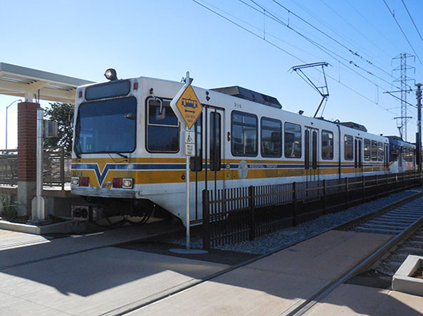 New Blue Line light rail car sits at the Cosumnes River College station. The new extension and station of the light rail is now open for service.