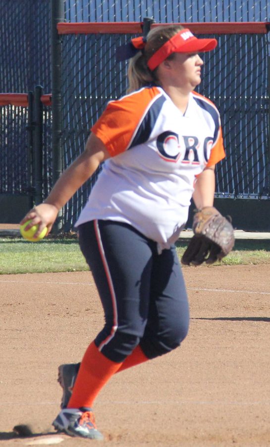 Hawks sophomore pitcher Aimee Hutchinson in the wind up against Modesto College on March 15