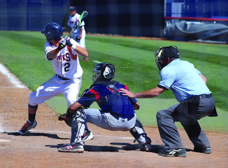 Hawks shortstop Brett Bloomfield at the plate versus Santa Rosa College on April 28