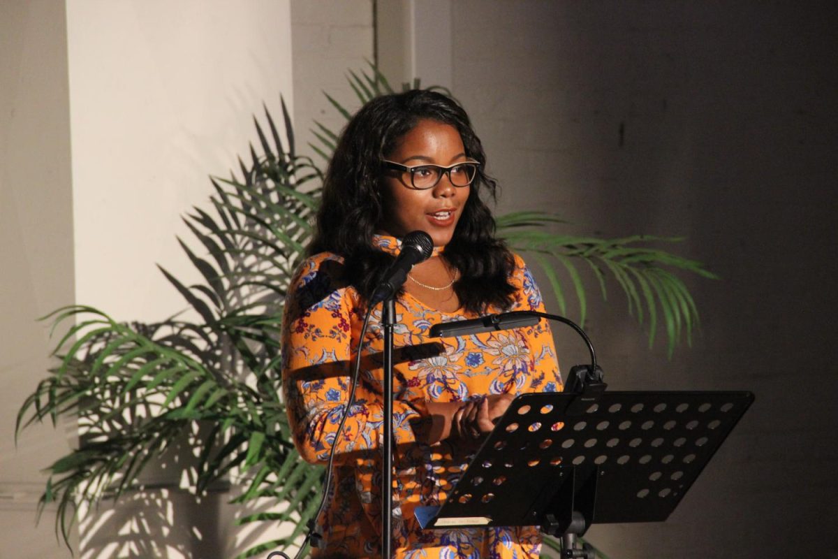 LeKeia Lee presents her piece "A Brief History of Places I've Lived" before it is performed at the Stories on Stage event on Friday, Sept 29. 