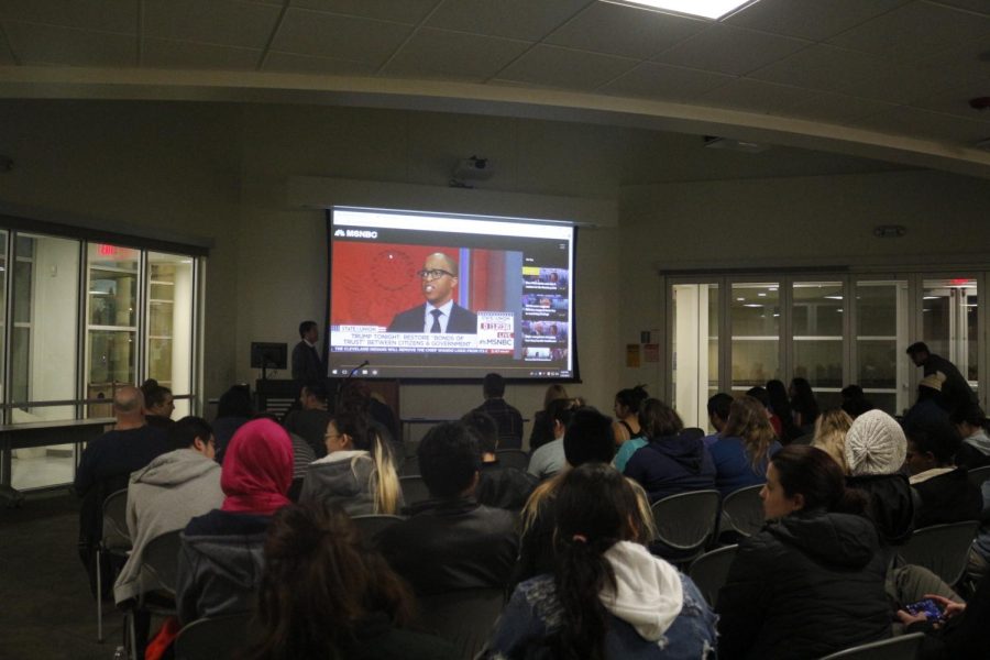 Students view the State of the Union speech in WIN-150 on Jan. 30. Following with a question-and-answer forum after speech. 