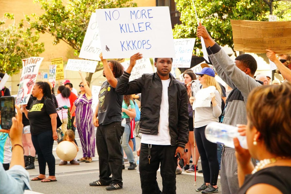 Protestors out in the streets at the Stephon Clark protest on March 22 in Downtown Sacramento.