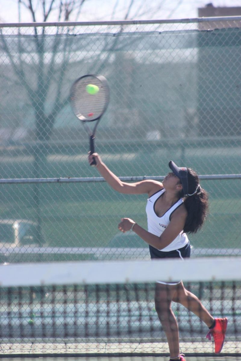 Salma Prasad in a match versus College of the Sequoias on March 6. The young freshman team lost 8-1.