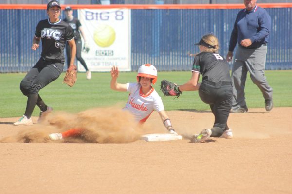 Third baseman Taelor Ford slides to second base in the bottom of the fourth inning, after a single from first baseman/middle infielder Ashlee Kaiser on Tuesday. 