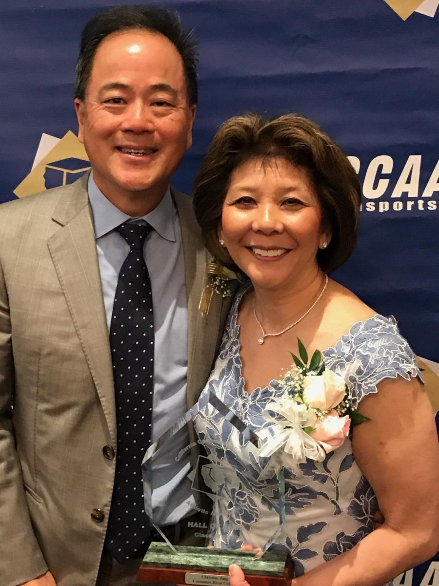 Former+CRC+gymnast+Christine+Jang+and+her+husband+Marc+on+March+28+at+the++2018+CCCAA+Sports+Hall+of+Fame+award+ceremony.