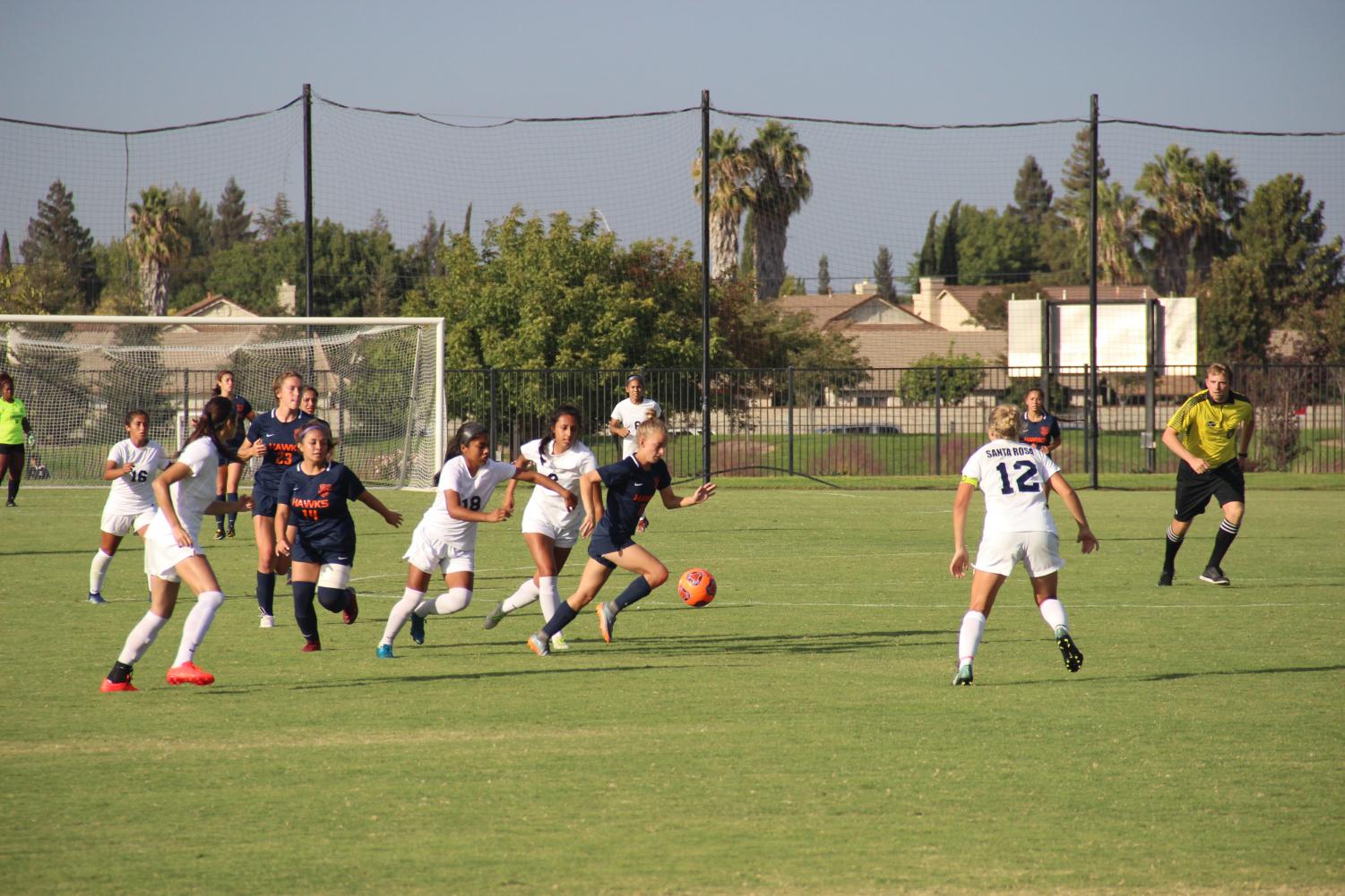 Freshman midfielder Bailey Bradford tried to push the ball upfield all match but the Hawks could not score. The Hawks fell to 1-5-1 in conference play.