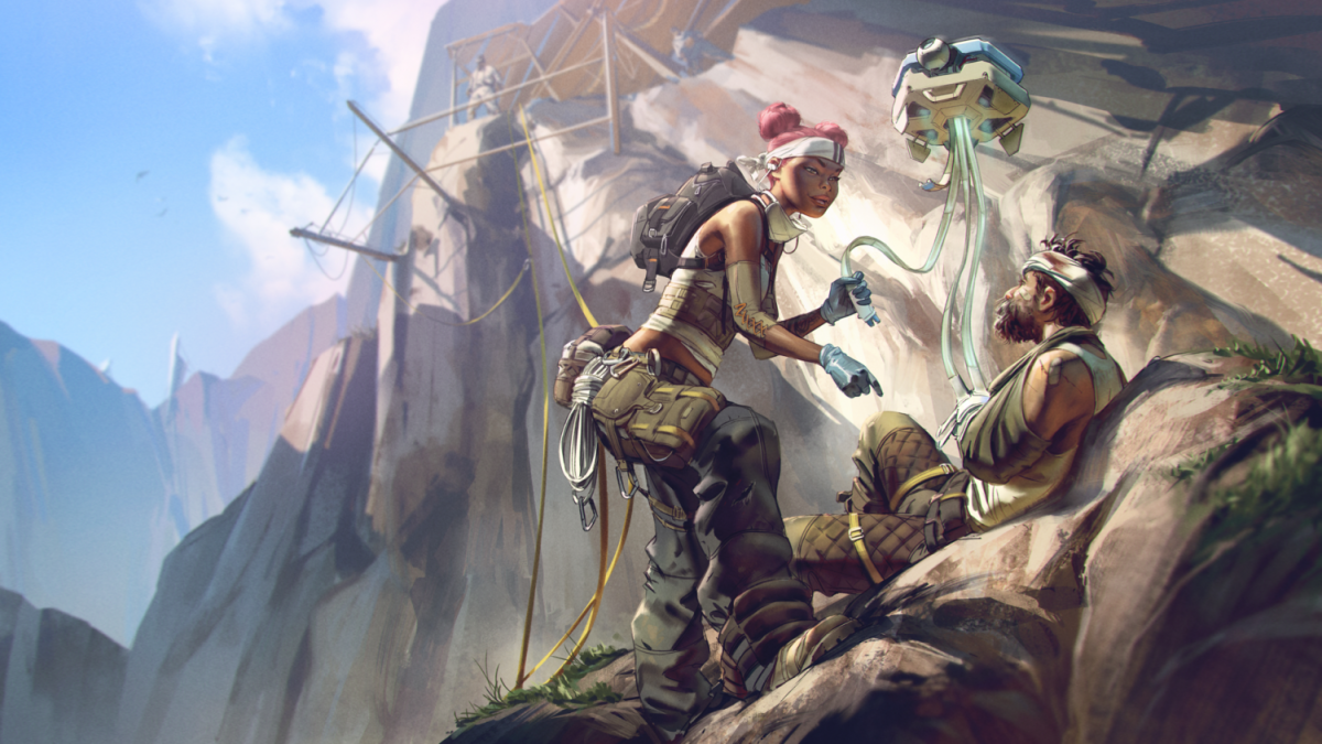 Lifeline is a support character in "Apex Legends" who can heal multiple teammates with her basic ability. The game is free and can be played on platforms such as Microsoft Windows and PlayStation 4.  