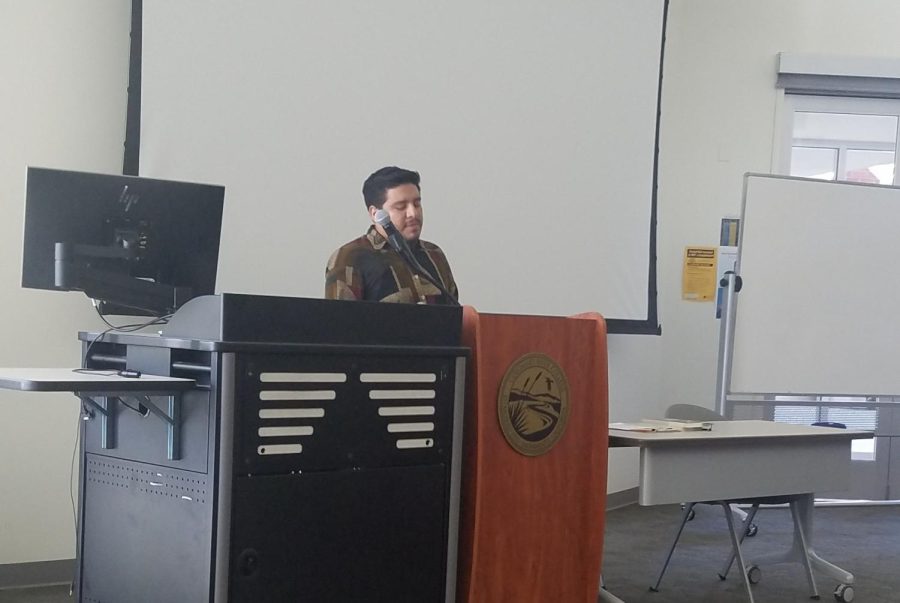 Oswaldo Vargas talks about his college career as well as his works as a poet. The event, which was on Tuesday, was the first event for Mes de Latinx, also known as Hispanic Heritage Month.