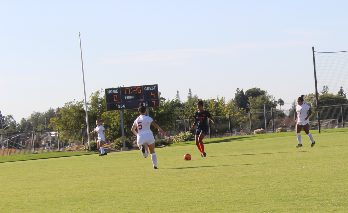 The+women%E2%80%99s+soccer+team+lost+4-1+against+Las+Positas+College.+The+game+was+the+first+out+of+seven+before+the+team+enters+the+Big+8+conference.