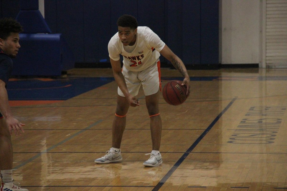 Freshman guard Andre Huddleston taking the ball up the floor during their season finale in the 1st half against the Bear Cubs on Friday.