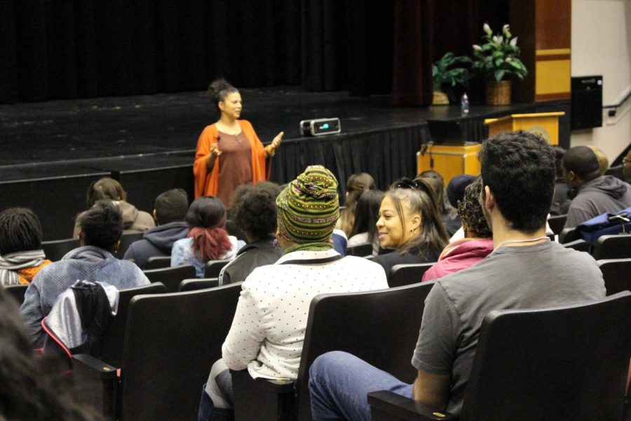 Keynote Speaker Dr. Melina Abdullah addresses students at Cosumnes River College’s kickoff on Feb. 4 to Black History month. Dr. Abdullah is currently the leader of the Los Angeles Chapter of the Black Lives Matter Movement.