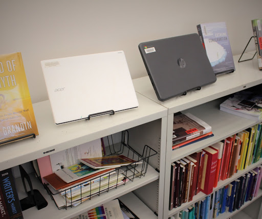 The campus library provides more than literature, in addition to books, knowledgeable staff and the computer lab, chromebooks and select text books are also available for checkout for the duration of the semester in which students are enrolled.