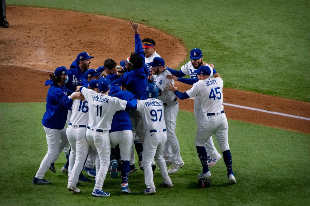 The+Dodgers+on-field+celebration+for+their+Game+6+clincher+for+their+first+World+Series+since+1988.+All+Dodger+players+rush+to+the+mound+to+celebrate+after+Dodgers+pitcher%2C+Julio+Urias%2C+records+the+last+out.+