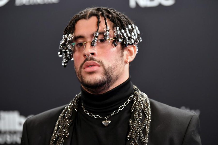 Bad Bunny posing for cameras at the 2020 Billboard Music Awards on Oct. 14, where he won best Latin Artist and Latin Album of the year.