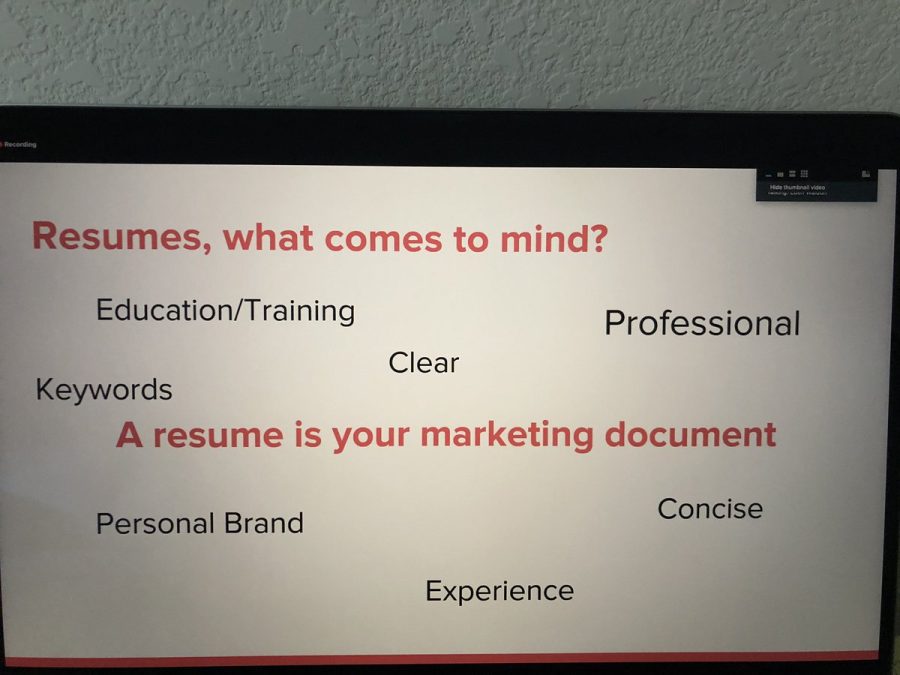 Slide+from+Career+Coach+Eden+Waldon.+Waldon+displayed+the+importance+of+marketing+yourself.