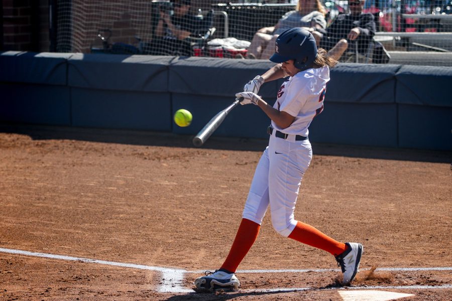 Coronado swinging at a pitch during a game in the spring 2020 season. Coronado was leading the team in batting average and runs scored before the pandemic halted the season.