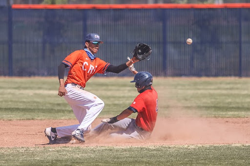 Hawks second baseman Bryson McArn attempts to tag a base runner out against the American River College Beavers on April 17. McArn said he’s happy about his strong start to the season, helping the Hawks to a 4-2 record.