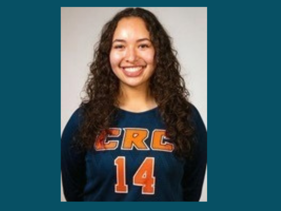 Volleyball+player+Victoria+Espinoza.+Espinoza+plays+the+position+of+defensive+specialist+for+the+CRC+womens+volleyball+team.