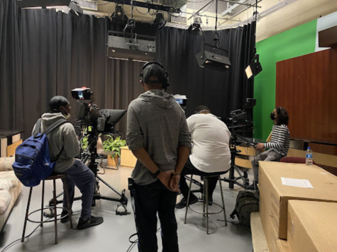 RTVF Professor Lauren Wagners class. Wagners students return to campus in-person for their radio and television production class.