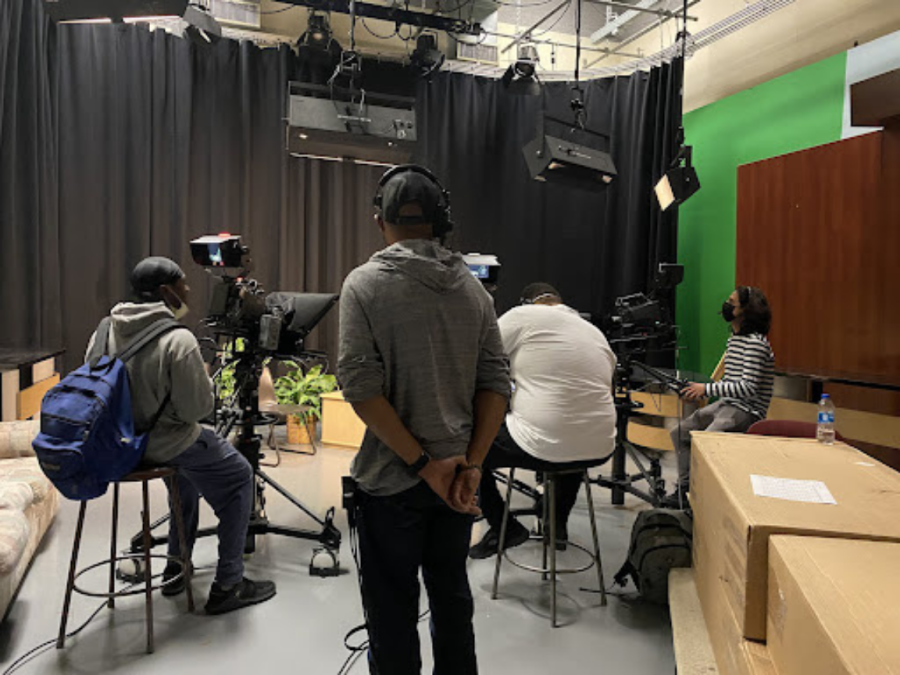 RTVF Professor Lauren Wagner's class. Wagner's students return to campus in-person for their radio and television production class.