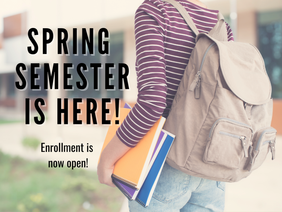 Spring+semester+begins+on+Jan.+15+as+priority+enrollment+is+now+open+and+open+enrollment+is+open+on+Dec.+21.+Many+classes+with+be+on+campus+and+you+must+meet+the+vaccination+requirements+to+attend+those+classes.