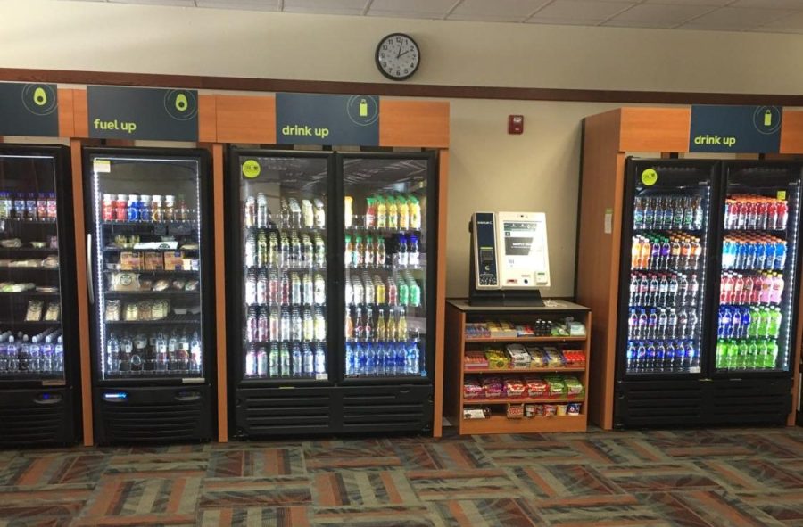 The grab-and-go vending machines in the Cosumnes River College Cafeteria. The vending machines are open Monday through Thursday from 7 a.m. to 5 p.m.