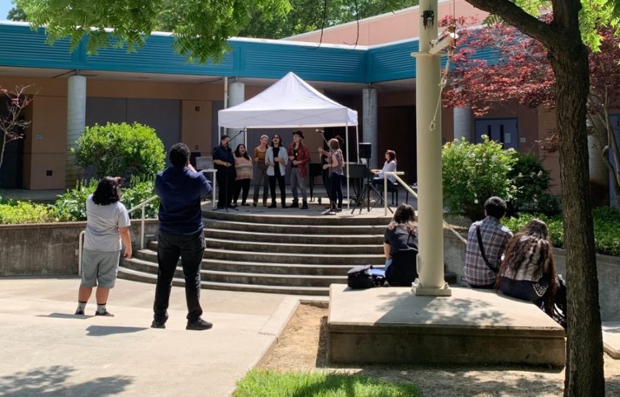 The Cosumnes River College gospel choir performing at Spring Fest. Spring Fest was held from Tuesday to Thursday  and featured live demos and performances from Arts, Media and Entertainment students
