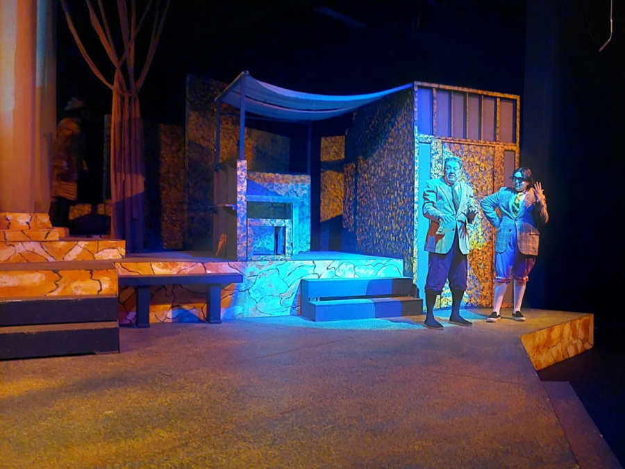 The Cosumnes River College theatre department 's presentation of "The Comedy of Errors" opened Thursday. The two professors played by Steven Bails on the left and Cassian Cardona on the right came out to interrupt the narrative with historical analysis.