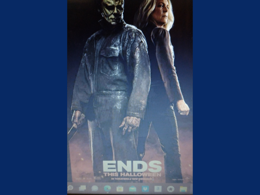 Halloween+Ends+is+the+final+movie+and+battle+of+Michael+Myers+and+Laurie+Strode.+The+film+was+released+on+Oct.+14+and+is+playing+in+theaters+and+streaming+on+Peacock.+%0A