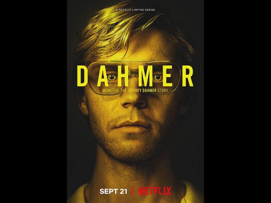 Evan Peters as Jeffrey Dahmer in Dahmer - Monster: the Jeffrey Dahmer Story poster. The mini-series was released on Sept. 21.