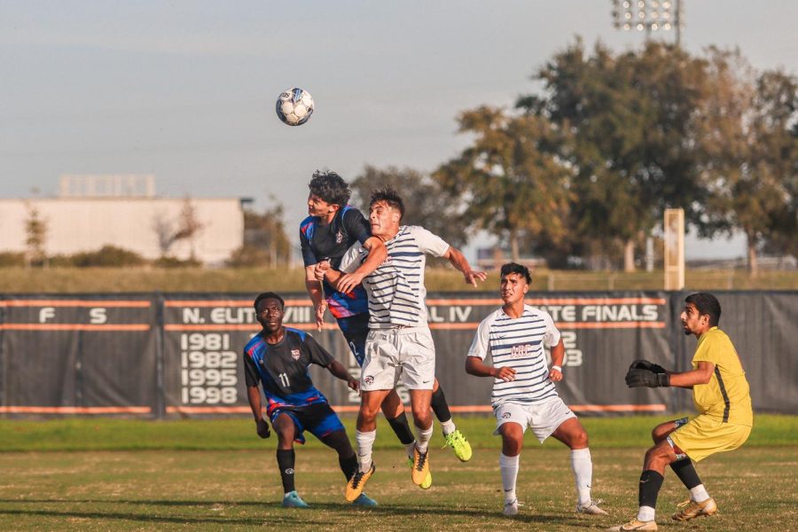 CRC sophomore forward Isaac Sandoval attempted a head hit against American River College during their home game on Nov. 4. CRC lost to ARC with a final score of 2-1.