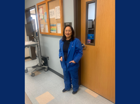 College Nurse Michelle Barkley standing in front of her office in the Operations & Public Safety Building. This year is her 20th year as a college nurse for CRC.