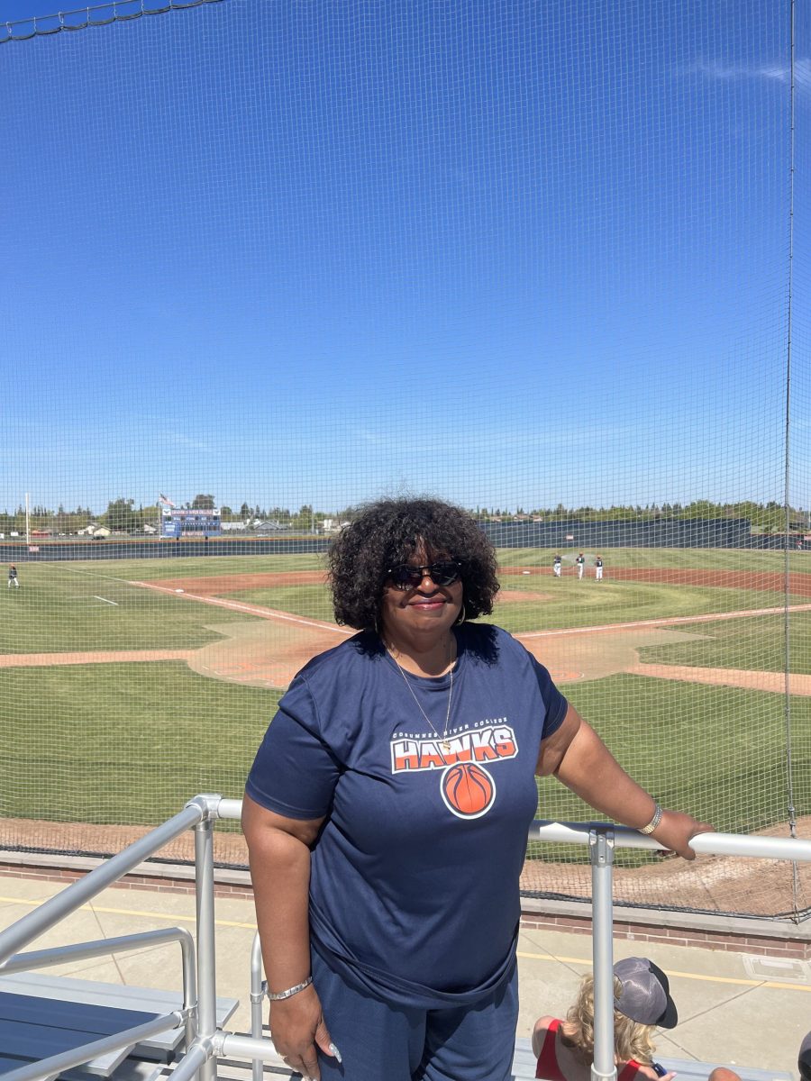 Deedria Clark-Peeler at a mens baseball game. Clark-Peeler is the daughter of James Gym Clark and the official stat-keeper for Cosumnes River College.