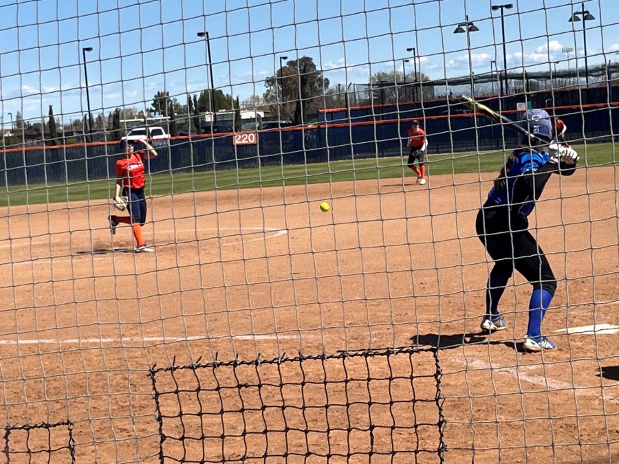 Freshman pitcher Anjalina Dahdouh pitching in the first game of the doubleheader on Tuesday. The Hawks final score of the first game was 10-0 and the final score of the second game was 11-3.