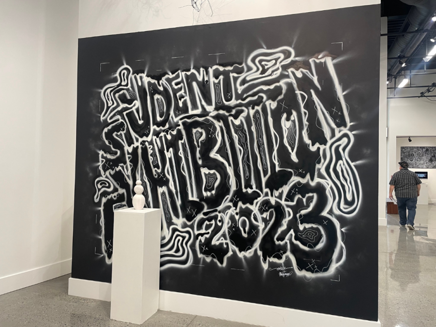 The "Student Exhibition 2023" mural was made by 19-year-old art design major Max Ferrugia. The art exhibition is open until Aug. 28 in the Art Gallery.