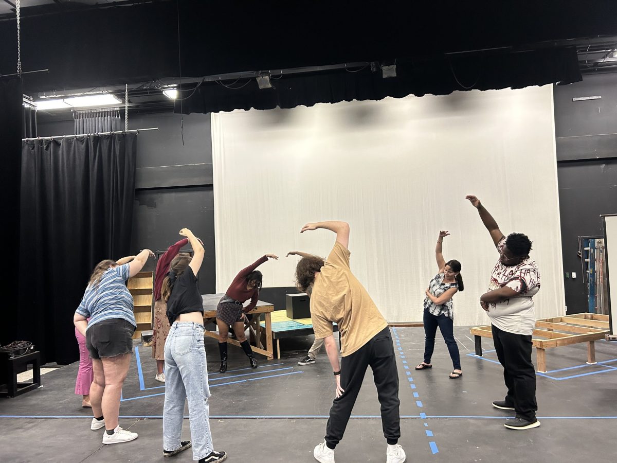 Director Janey Pintar leads students in a warm up at Electra rehearsals. “Electra” will run Oct. 13-22 and will be paired with “Electrida” by Luis Alfaro.