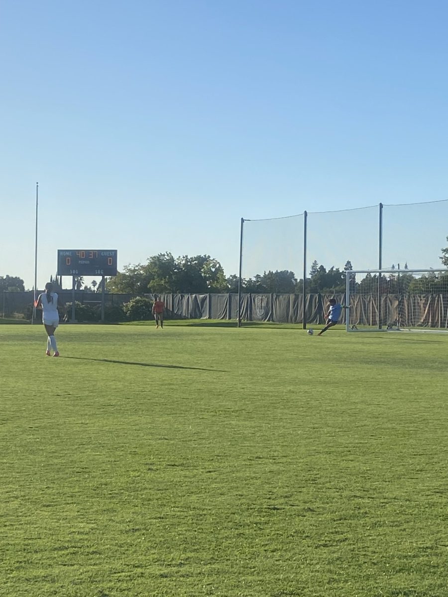 Goal Keeper Zara Mujica kicks a goal kick to begin the next play. The Womens Soccer team will scrimmage at home against Jessup University on Wednesday.