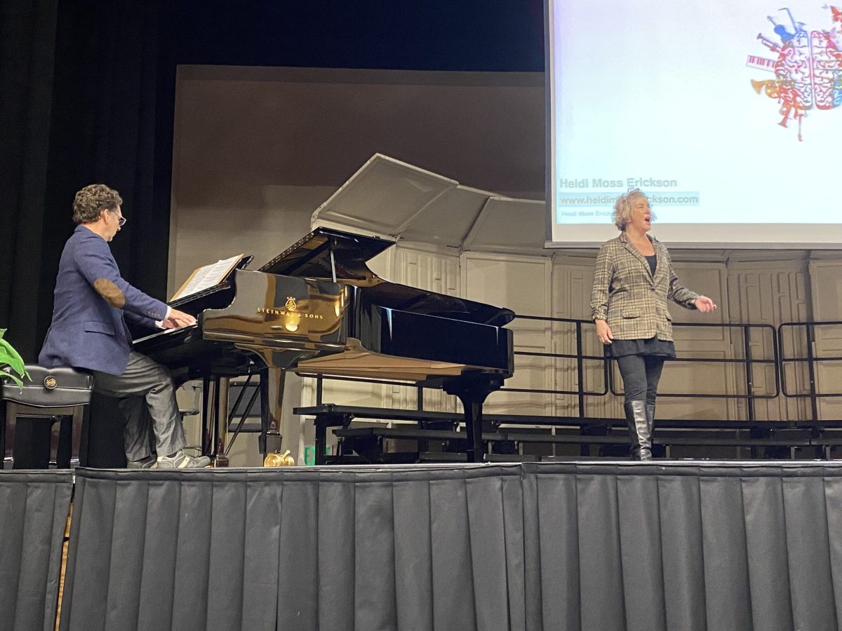 Heidi Moss Erickson and her husband Kurt Erickson perform at the beginning of the CRC special event Music and the Brain: How Neuroscience Can Make Us Better Teachers and Performers on Oct. 24. The event was hosted by the CRC Arts, Media and Entertainment division as well as the Music Teachers Association of California.