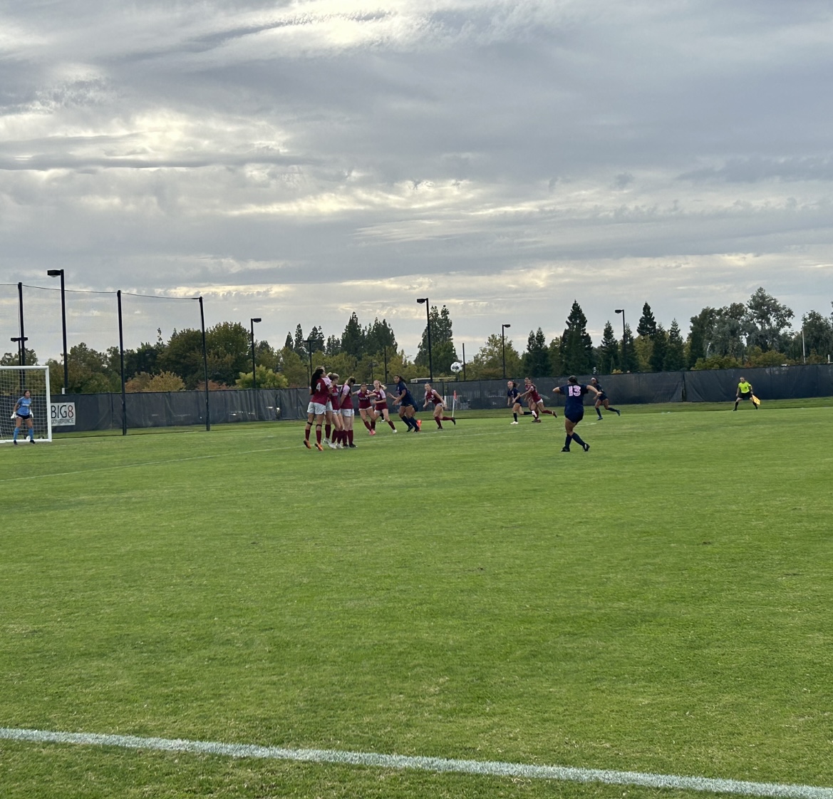 Left-attacking midfielder Brenda Jimenez takes a kick after a player from Sierra drew a foul on Oct.13. The Hawks wore pink on their  jerseys for Breast Cancer Awareness Month.