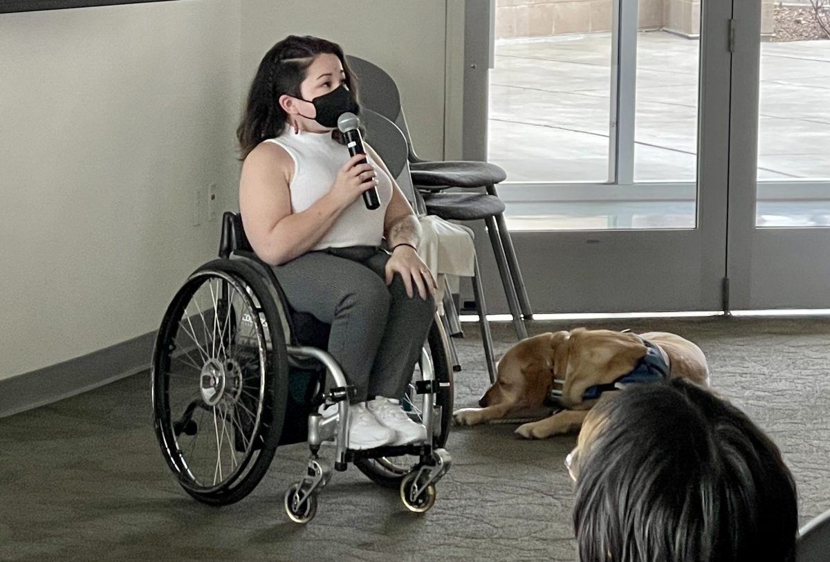 Disability Inclusion Consultant and advocate Rosemary McDonell-Horita speaks to over 50 students about equity, diversity and inclusion, kicking off Womens History Month at Cosumnes River College on Tuesday. McDonell-Horita says she has been an advocate for over 10 years and is a woman with multiple disabilities.