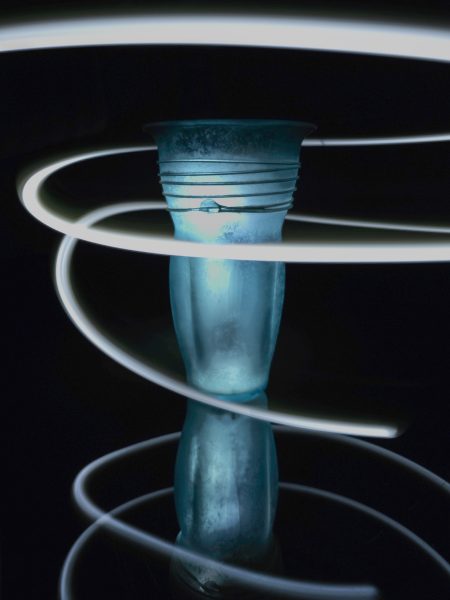 Linda McClendon, 66, who’s retired and taking photography classes for personal fulfillment, takes this photo with a slow shutter speed on a cell phone camera. “The picture is a vase. I shined a flashlight down the middle. The white swirl is a keyring flashlight on a string,” McClendon said.