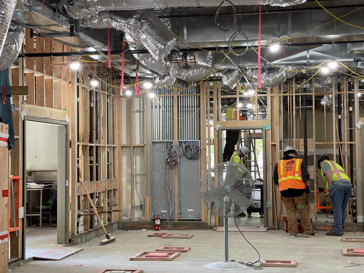 Construction workers prepare the infrastructure for the new culinary arts management kitchen, adjacent to the cafeteria on May 7 at Cosumnes River College. The cafeteria and CAM kitchen will be fully operational for spring of 2025, Director Administrative Services Chris Raines said. 